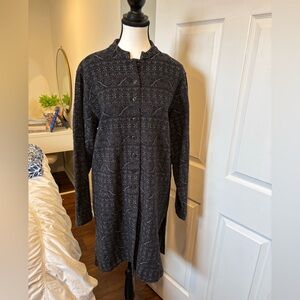 Chico’s Vintage Black White Cotton Tunic Jacket Button Front Size 2 (L/14)